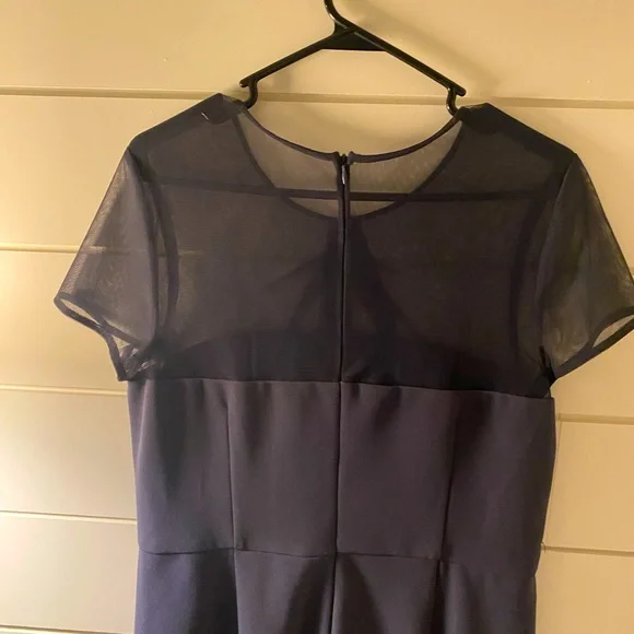 blue grey dress illusion Scoop Neck Linen Dress